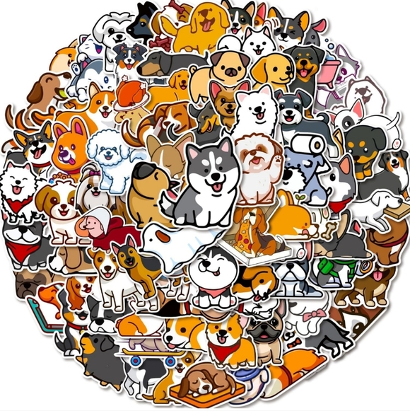 Cute Dog Sticker Pack 100 pc Colorful Red and white vinyl sticker bumper water - Picture 1 of 5